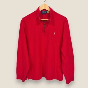 Polo Ralph Lauren Estate Rib Quarter Zip Pullover Sweater Large Red Flesh NWOT